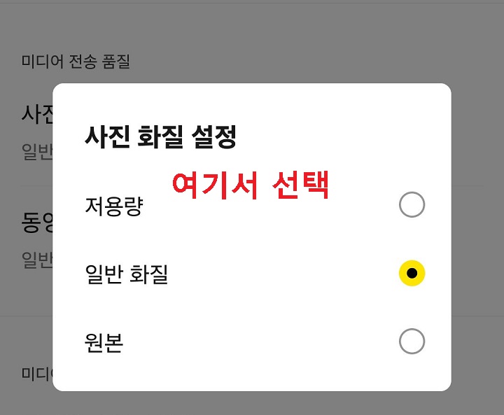 화질 선택창 보임