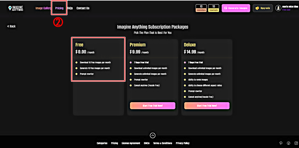 Imagine Anything AI 무료 유료 가격 정책