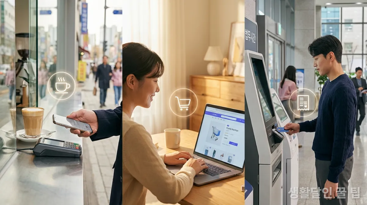 카드 포인트로 쇼핑, 연회비 납부, 세금 납부 등 다양한 소비 활동을 하는 모습