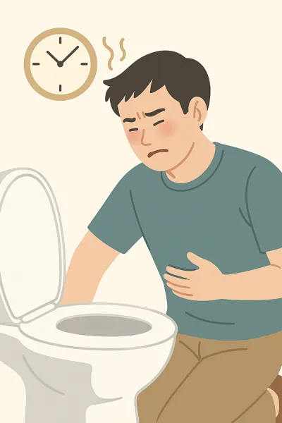 식중독으로 고통받는 남성