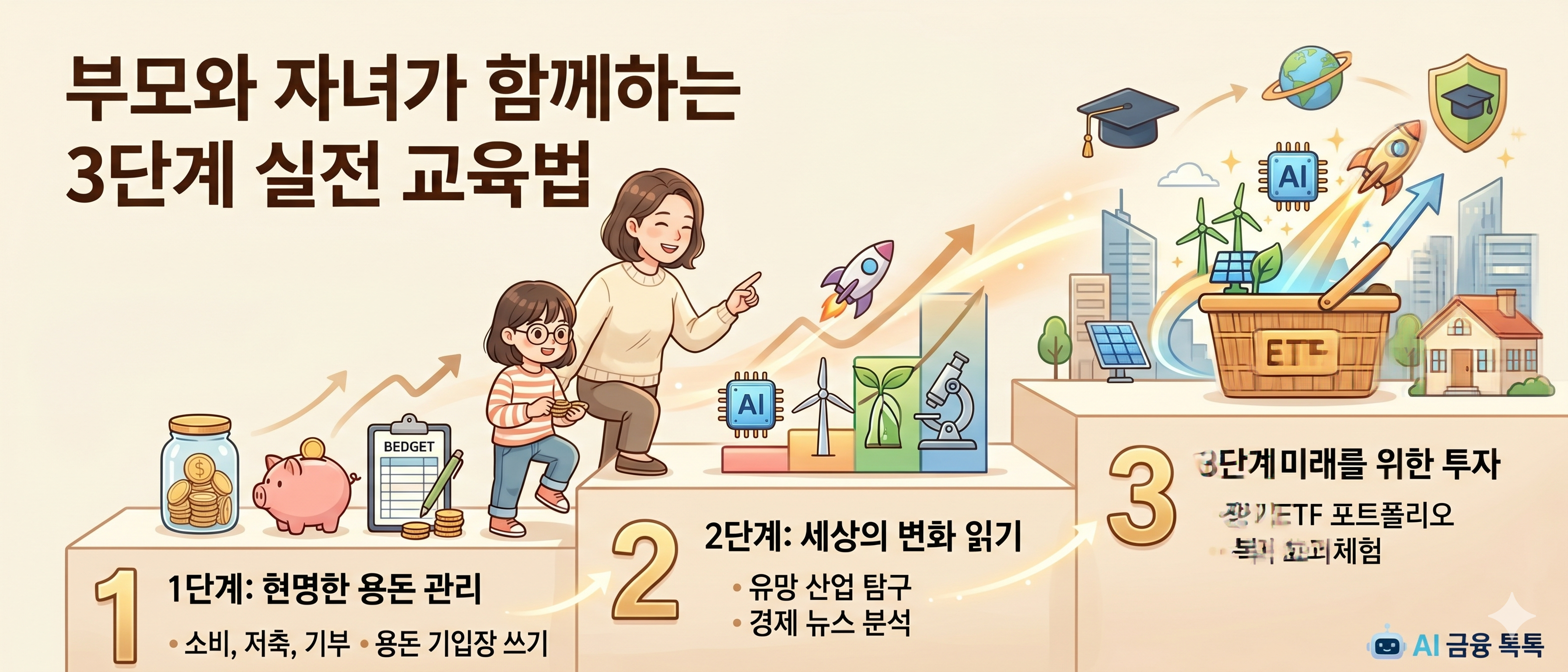 1단계→2단계→3단계를 계단형으로 표현한 인포그래픽