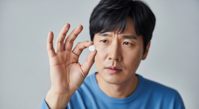 약을 손에 들고 있는 남성