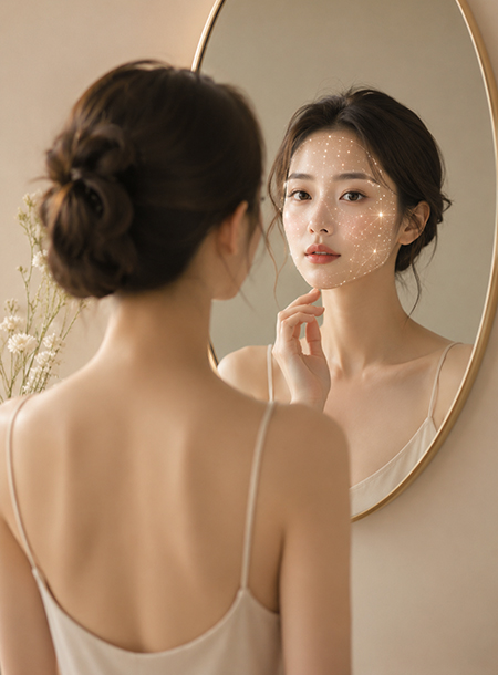 AI 기술을 통해 피부 톤과 수분, 트러블 상태를 분석하는 모습