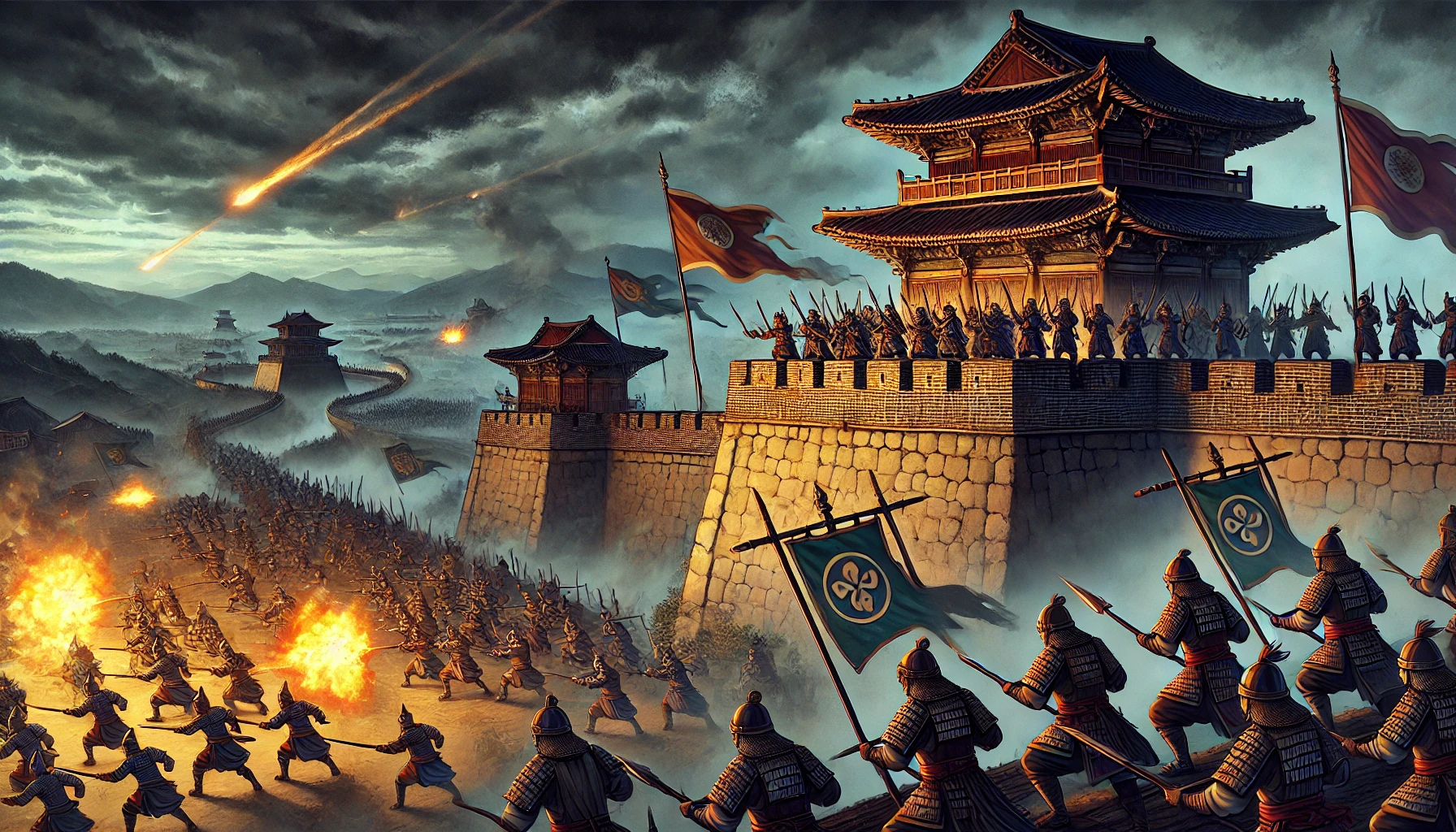 아주 큰 공성전을 표현한 애니스타일 이미지