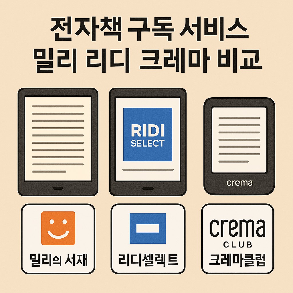전자책 구독 서비스 밀리 리디 크레마 비교 대표 이미지