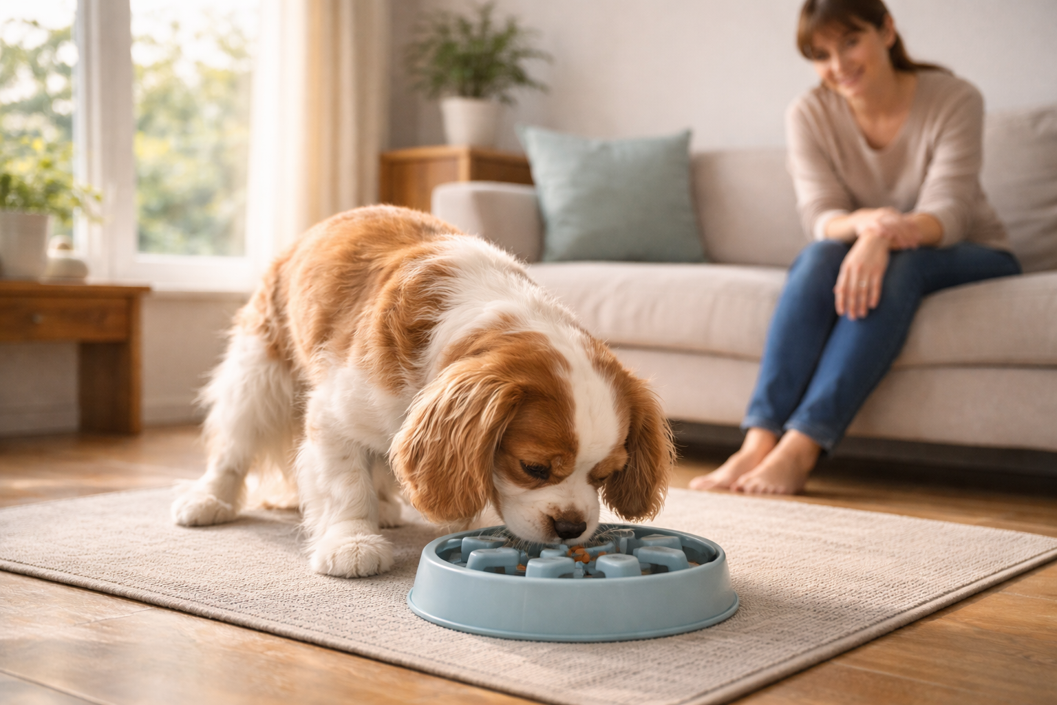 슬로우피더로 천천히 식사하는 강아지 이미지