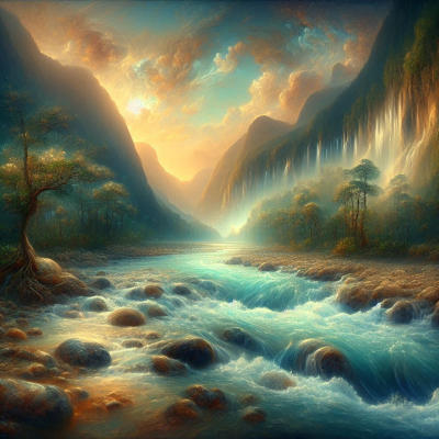 푸른 강물과 고요한 자연 풍경이 어우러진 모습입니다.