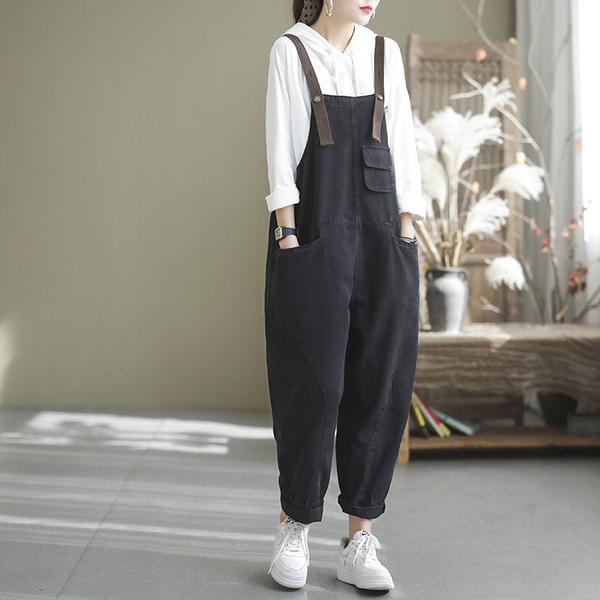 데님오버롤 데님 청 블랙 작업복 귀여운 멜빵바지 L