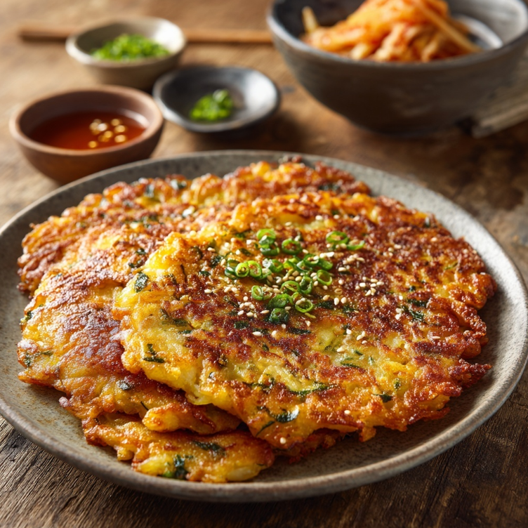 완성된 감자전을 접시에 담은 모습