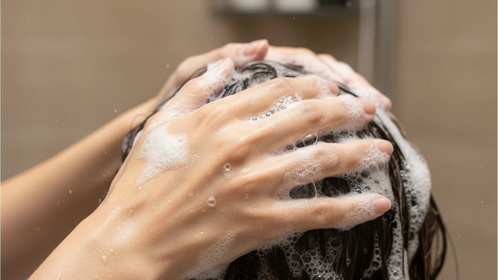 샴푸 거품으로 두피를 부드럽게 마사지하는 올바른 사용법 사진