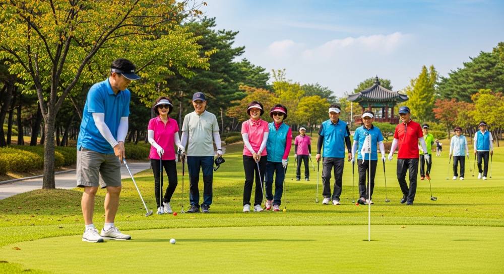 파크골프를 즐기는 중장년층 사진