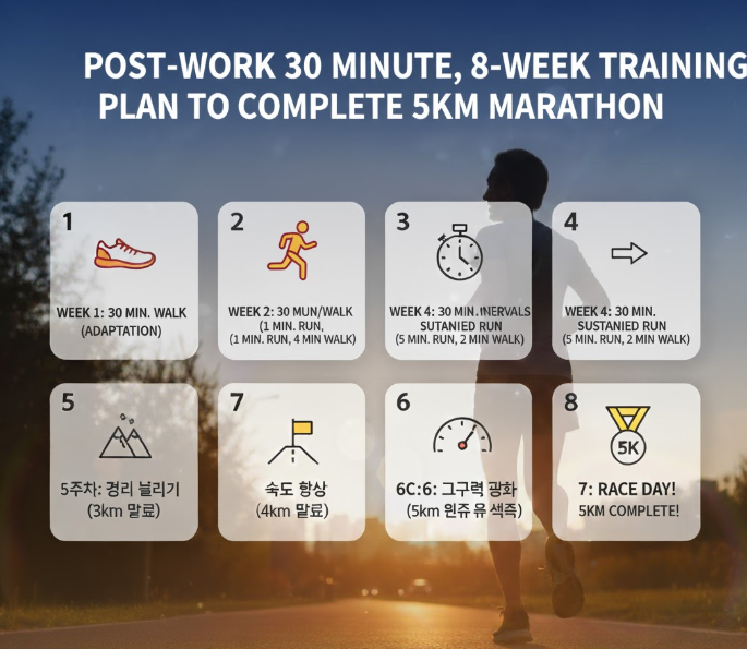 퇴근 후 30분, 직장인 5km 마라톤 완주하는 8주 훈련법