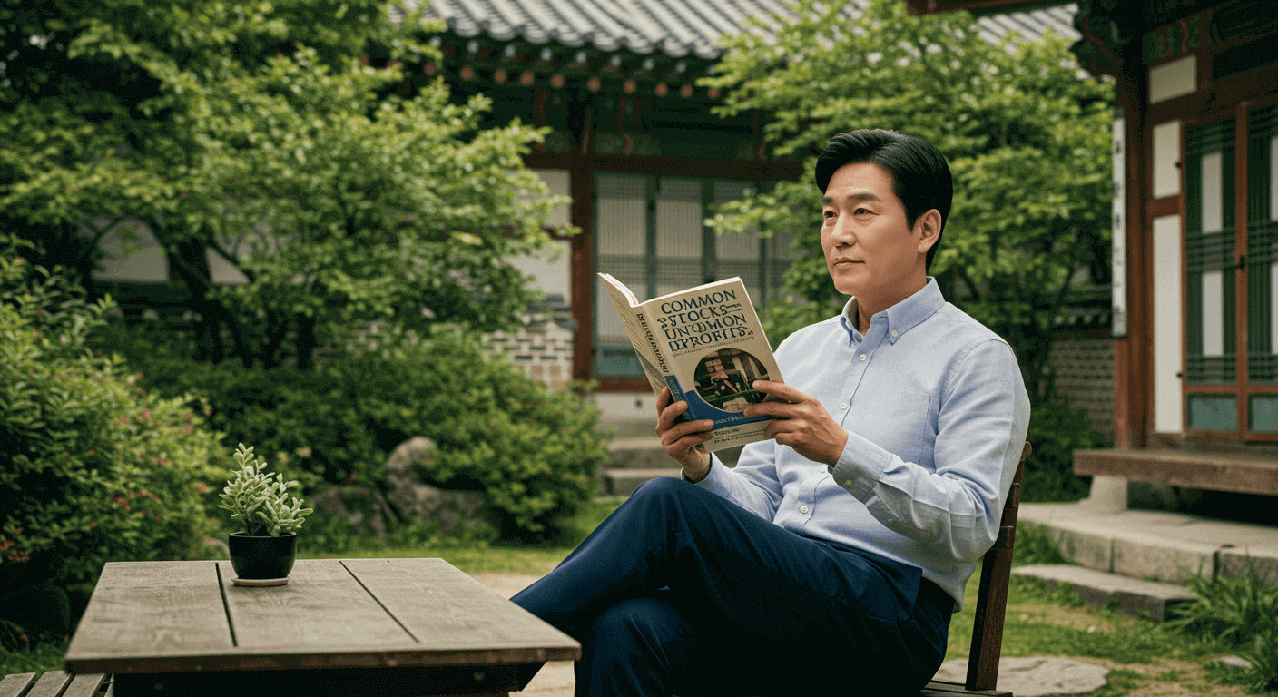 Common Stocks and Uncommon Profits 읽고 있는 중년 남성