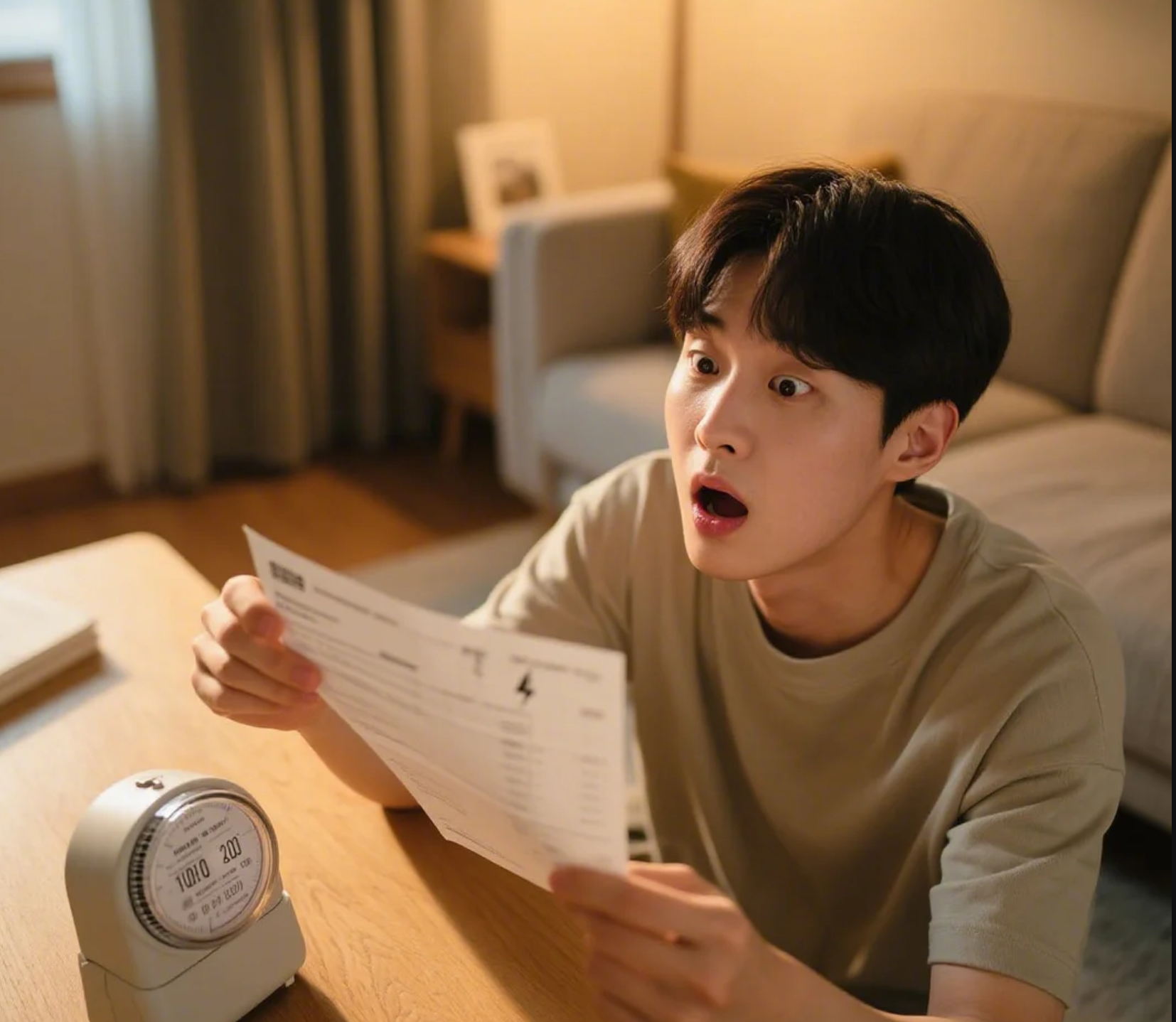 전기세 고지서를 보고 놀라는 모습