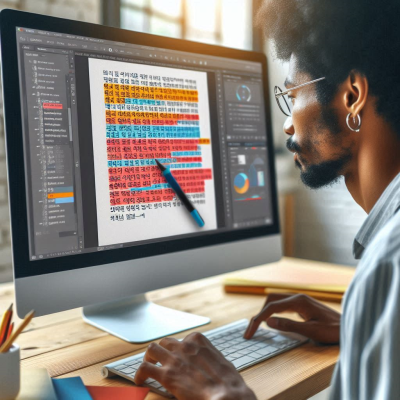 컴퓨터 화면에서 문서를 편집하는 사람