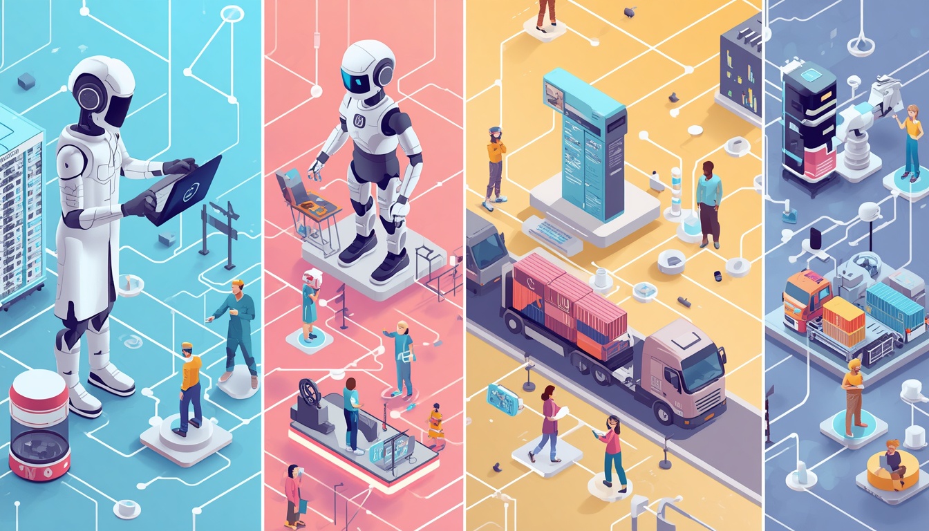 Conceptual representation of the global AI agent market war between big tech companies.