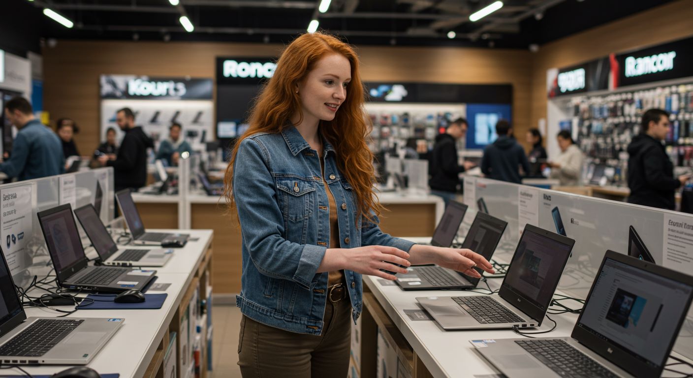컴퓨터 매장을 둘러보는 여성