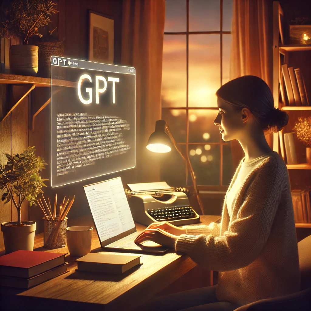 AI를 이용하여 글을 쓰는 사람 모습