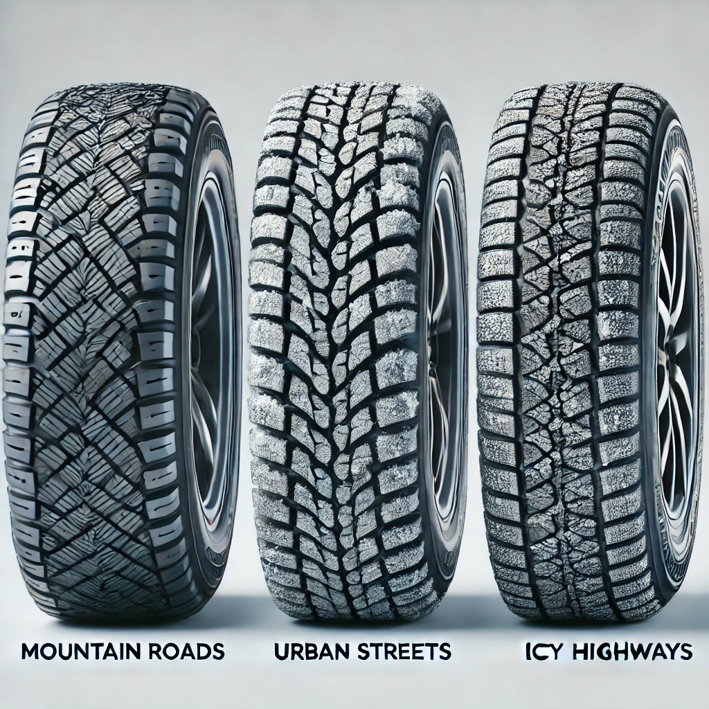 산길, 도시, 빙판용으로 설계된 세 가지 스노우 타이어 비교