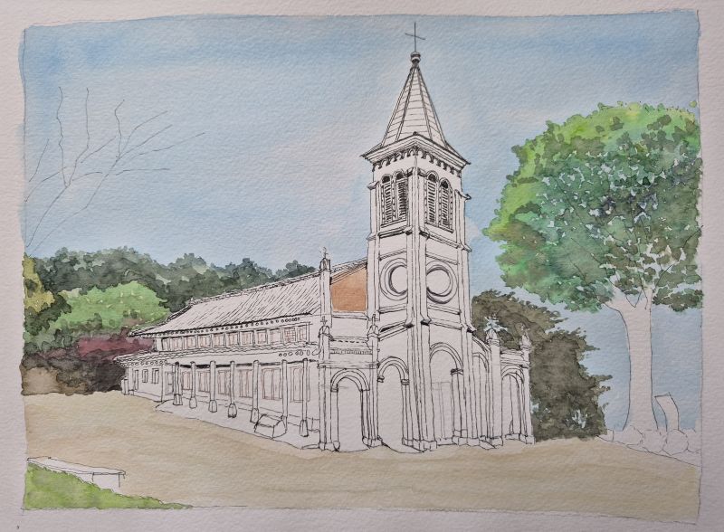 하늘과 마당, 나무 색칠하기