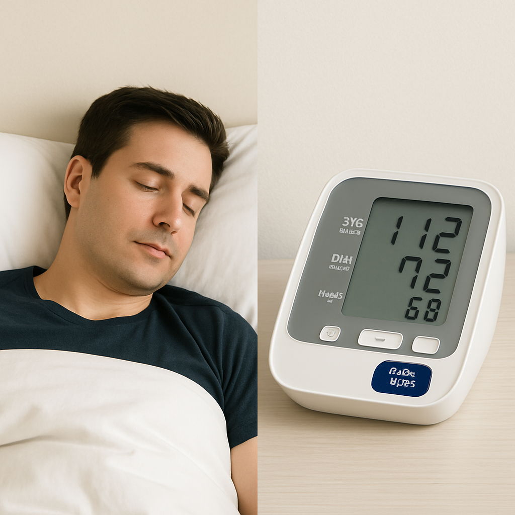 편안한 숙면과 안정된 정상 혈압 수치의 관계를 나타낸 이미지