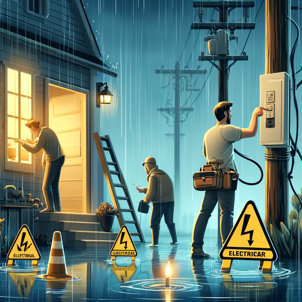 비내리는 중에 전기점검 상황 그림