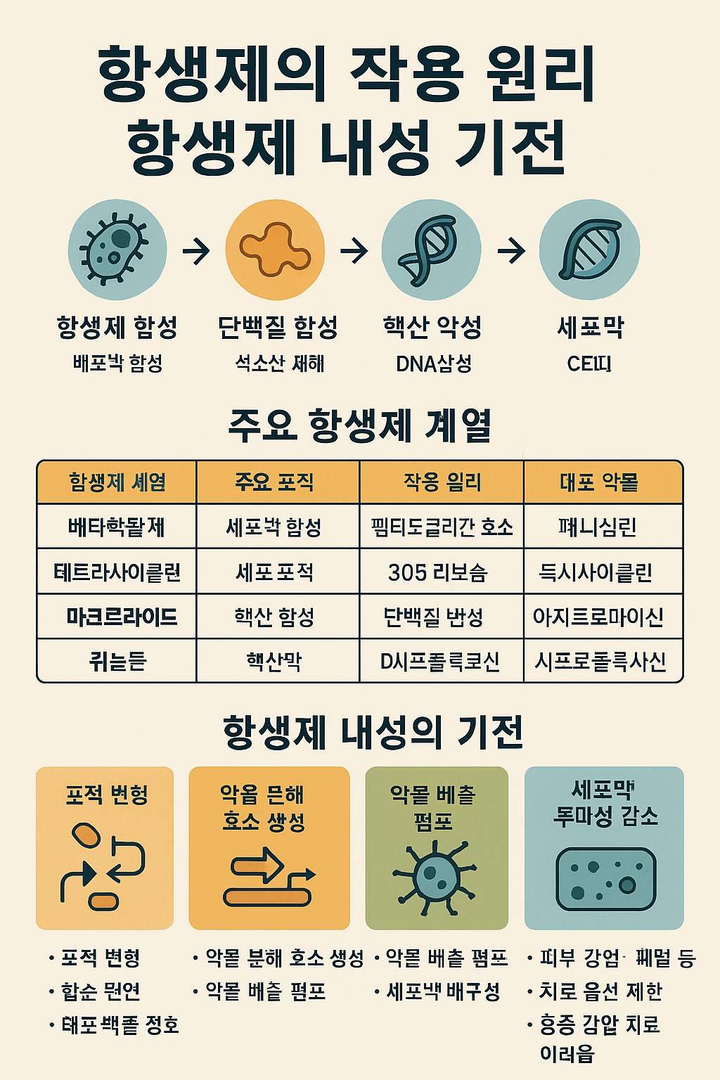 항생제의 작용 기전과 글로벌 항생제 내성관련 이미지