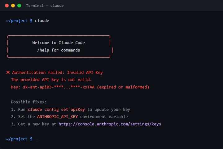 Claude Code API 키 인증 실패 오류 해결법