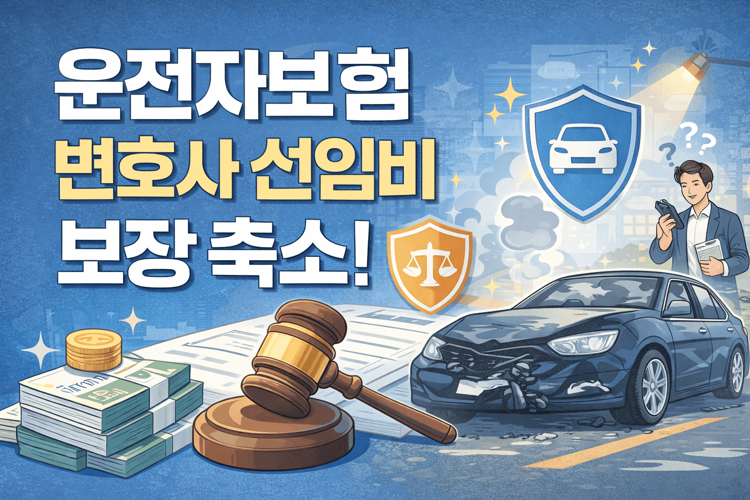 운전자보험 변호사비 보장 축소, 지금 확인 안하면 발생할 수 있는 손해 설명 관련 이미지.