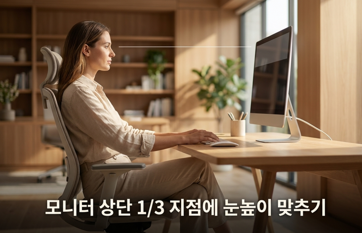 모니터 상단의 1/3 지점과 눈높이가 일치
