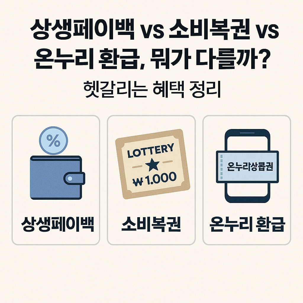 상생페이백 vs 소비복권 vs 온누리 환급, 뭐가 다를까? 헷갈리는 혜택 총정리!
