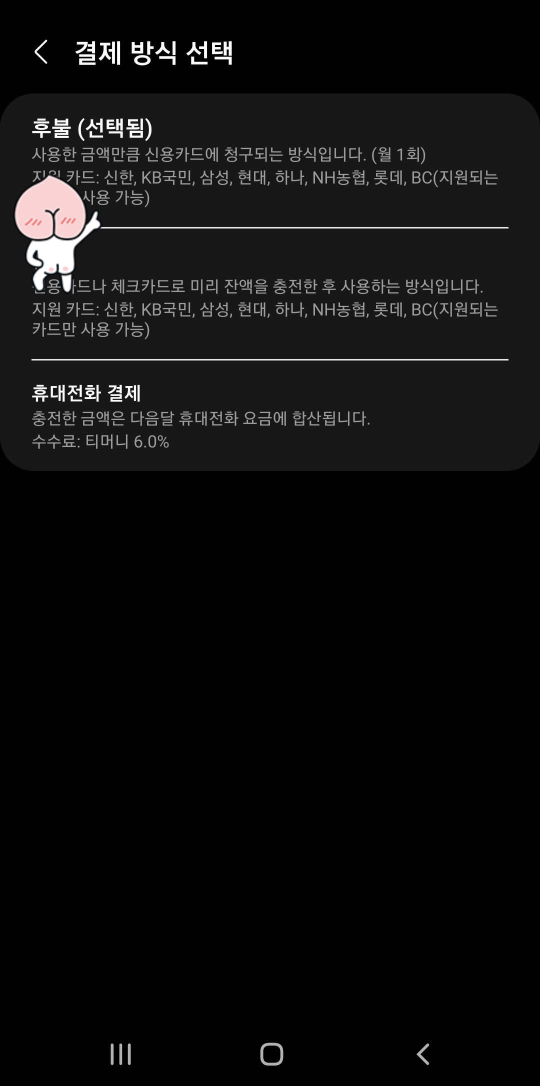 결제방식 후불