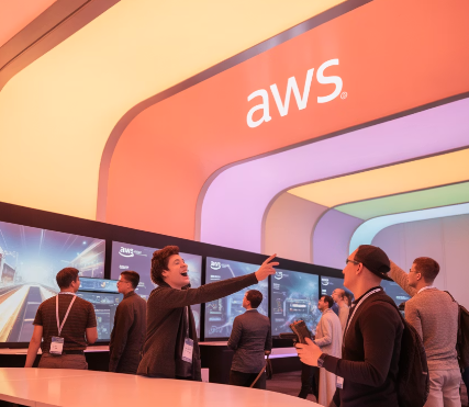 Games on AWS 2025 conference banner featuring major gaming companies KRAFTON, Riot Games, NEXON with cloud technology theme