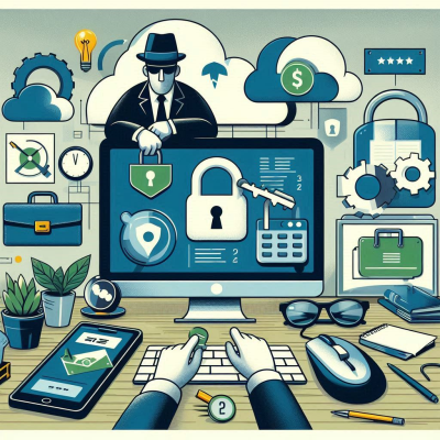 해커가 노트북 보안 시스템을 위협하는 모습.