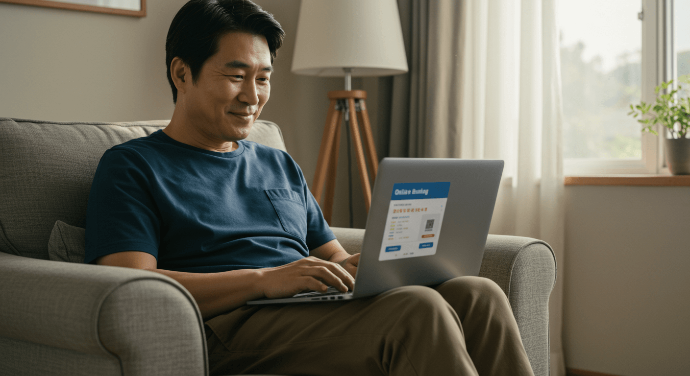 남성이 환급금 입금을 확인하고 만족스러워하는 모습 1