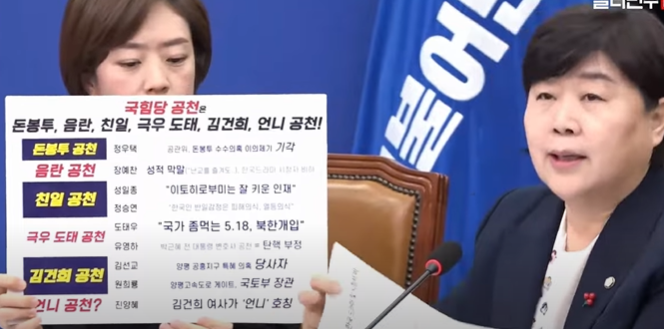 돈봉투, 음란, 친일, 극우 도태, 김건희, 언니 공천