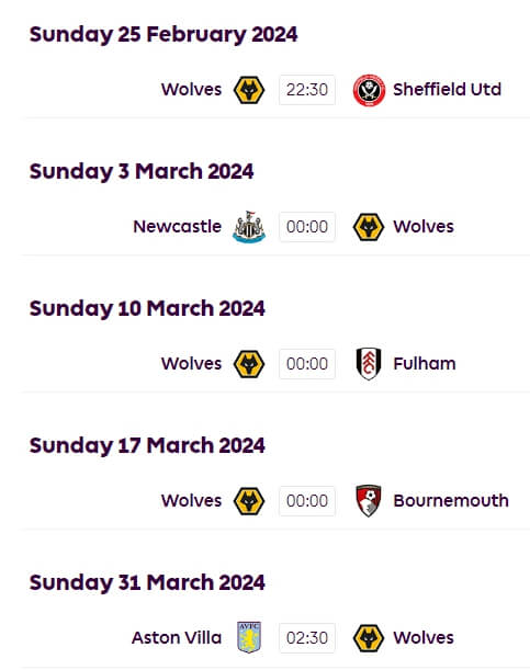 울버햄튼 경기일정