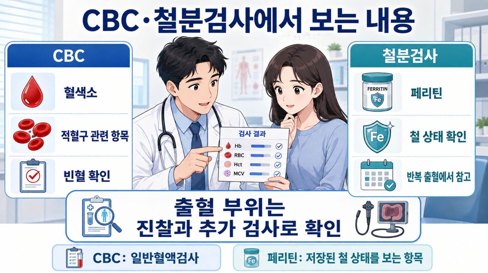 혈변과 흑색변에서 CBC와 철분검사로 혈색소 빈혈과 철 상태를 확인하는 방법