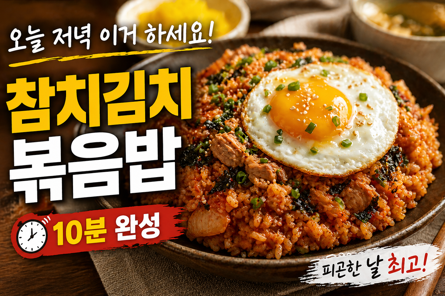 노른자 계란후라이를 올린 참치김치볶음밥 썸네일 이미지