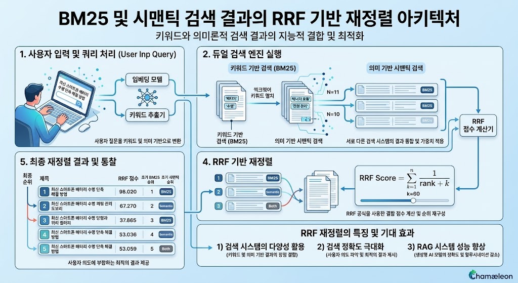 이질적인 검색 결과를 RRF 랭킹 알고리즘으로 통합하여 최적의 순위를 도출해 내는 분산 연산 구조