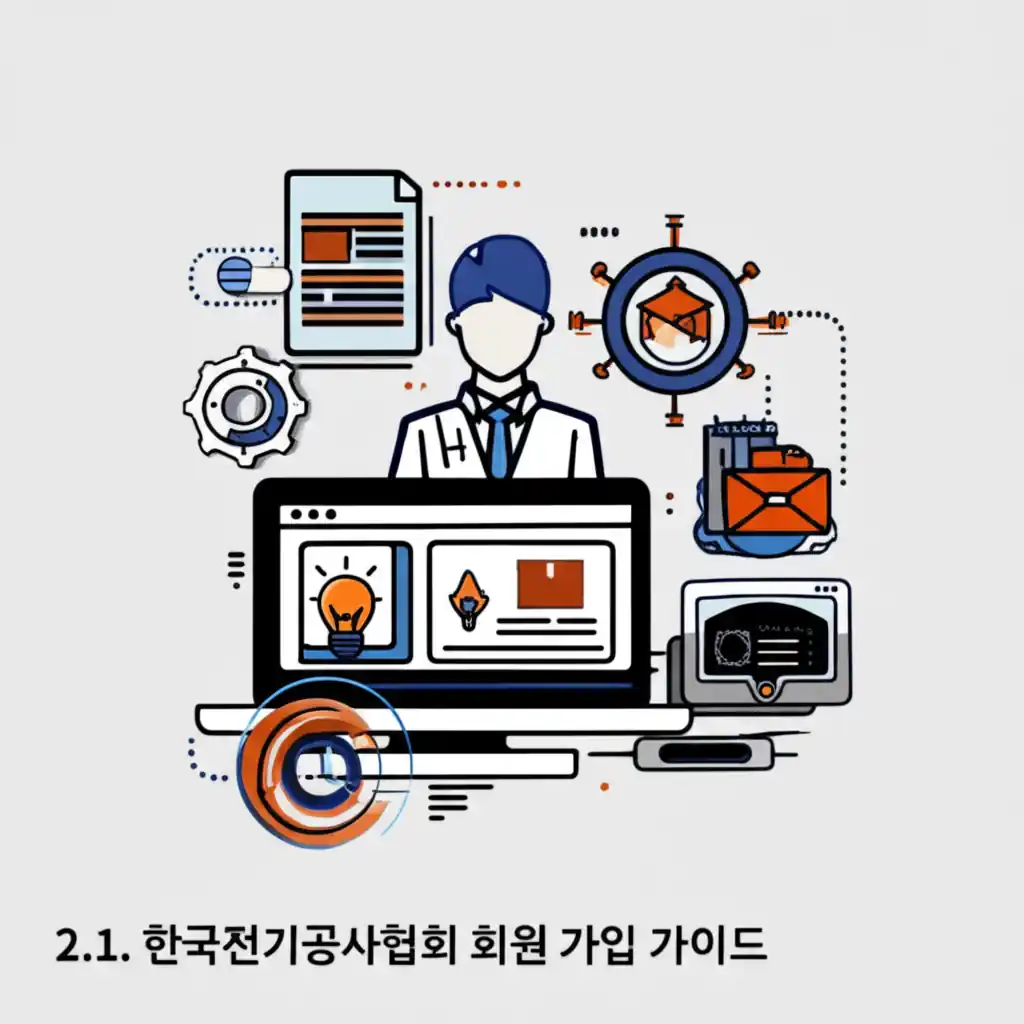 한국전기공사협회 회원 가입 가이드(섹션 2.1)의 단계별 절차를 설명하는 이미지.