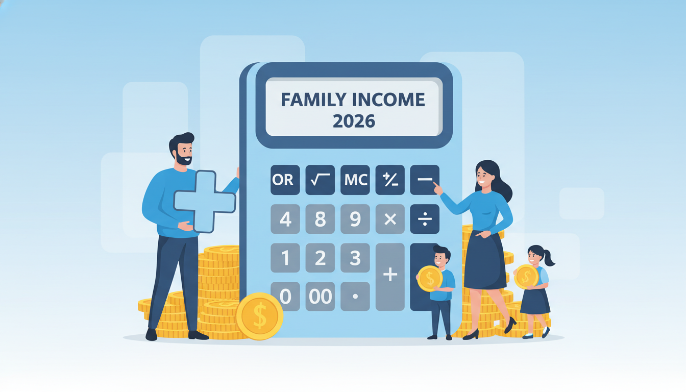 2026년 4인 가구 기준 중위소득 및 소득인정액 계산 일러스트