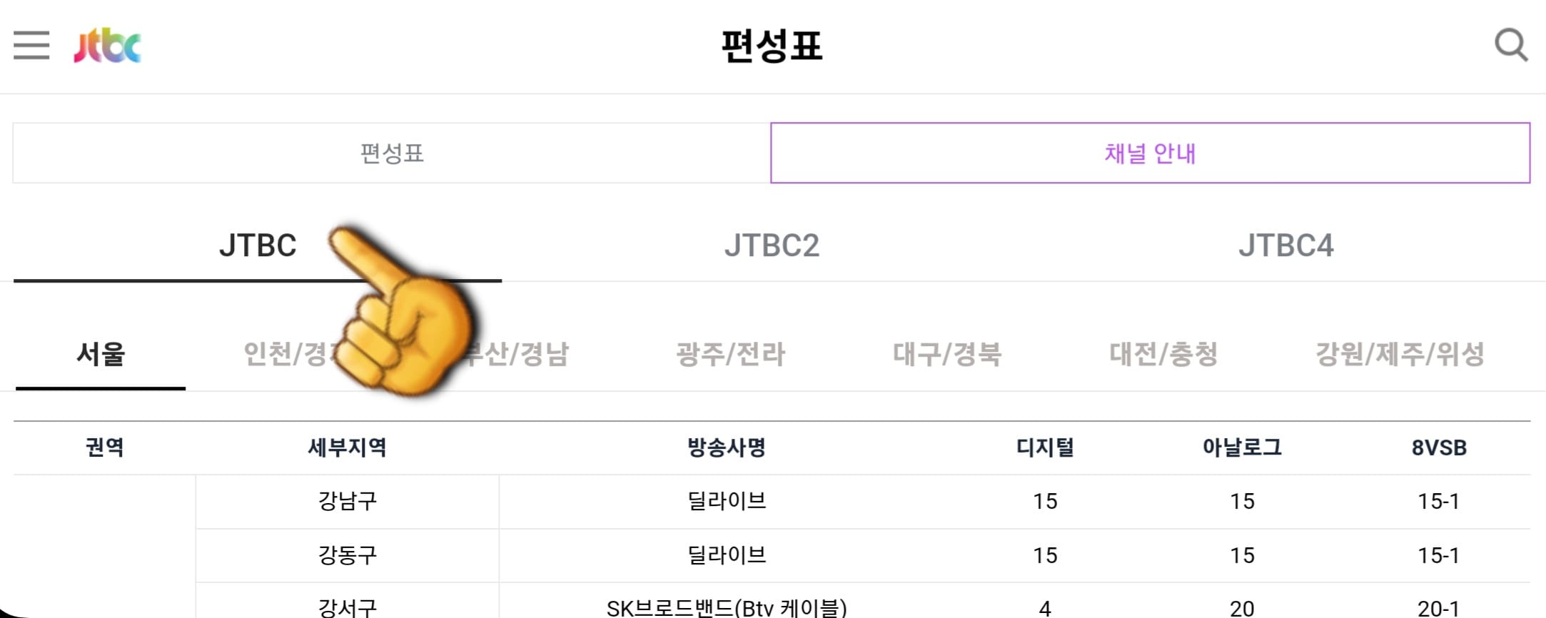 JTBC-편성표-및-채널번호-쉽게-확인하는-방법-안내-편성표에서-바로-오른쪽에-있는-채널안내를-클릭하면-JTBC의-채널을-확인하실-수-있습니다.