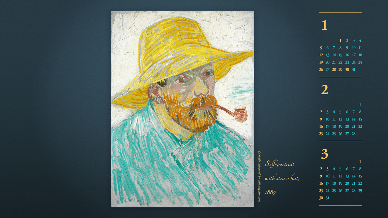 07 파이프를 물고 밀짚모자를 쓴 자화상 B - 2025년2월 노트북배경화면