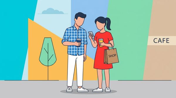 휴대폰 보는 남녀 아크릴화