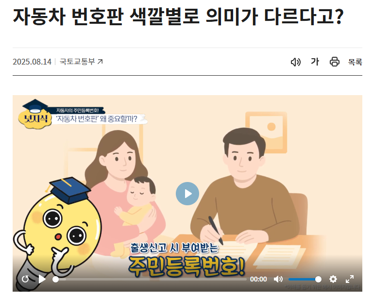 번호판만 봐도 알 수 있다! 자동차 색깔별 의미 총정리 (출처 : 국토교통부 )