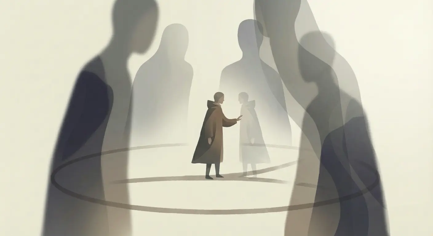 An illustration showing a person changing their choice after becoming aware of a prediction