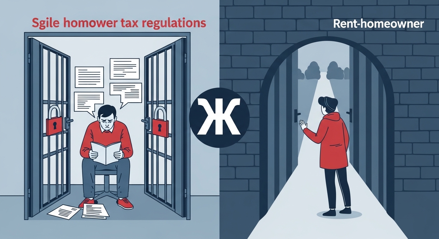 1주택자와 무주택자 간의 부동산 정책 형평성 논란을 나타내는 저울과 두 그룹의 대비 이미지.