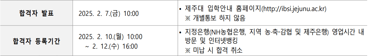 2025 제주대 정시 최초합격자 발표 일정
