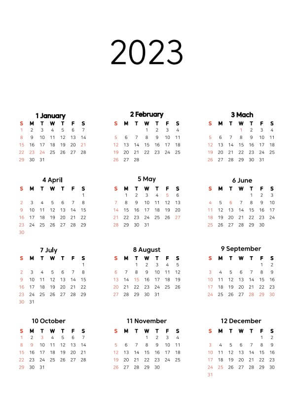2023년 전체 달력